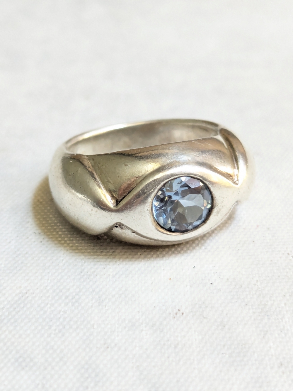 Sterling Silver Ring Blue Topaz Size 8.25 Round Dome